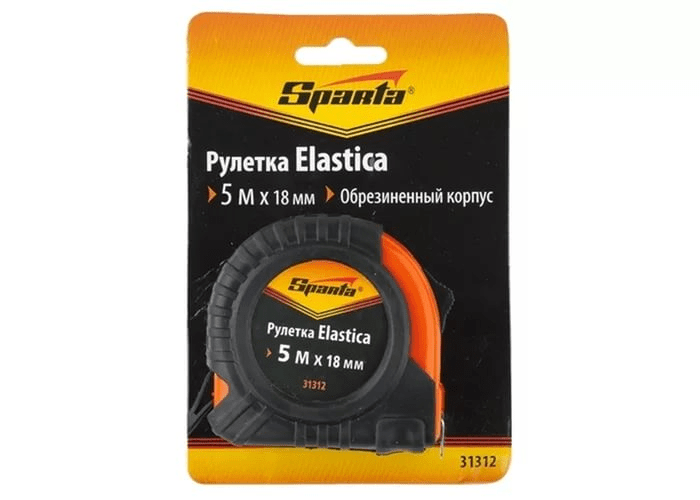 Рулетка SPARTA 5 м/18 мм, обрезиненный корпус Elastica// 31312