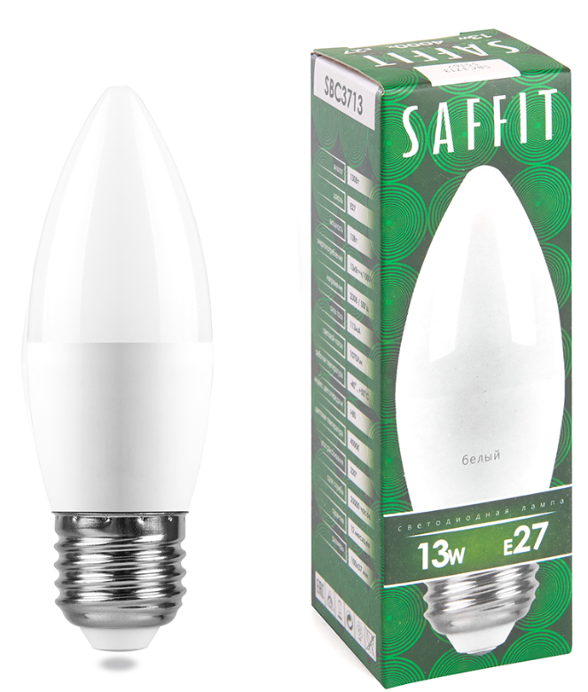 Светодиодная лампа свеча  С37 13Вт 230В 4000K E27 SAFFIT
