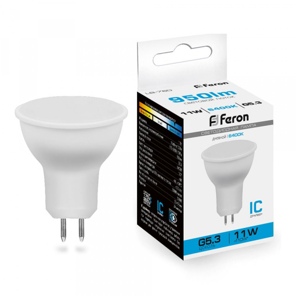 Светодиодная лампа Feron 11W 230V G5.3 6400K MR16, LB-760