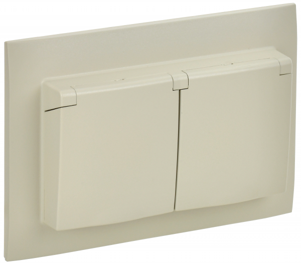 Розетка двухместная и крышкой 16А SKANDY в сборе IP44 SK-R12B БЕЖЕВЫЙ IEK
