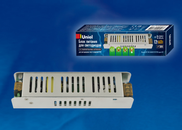 UET-VAS-060A20 12V IP20 Блок питания, 60Вт. Металлический корпус. TM Uniel