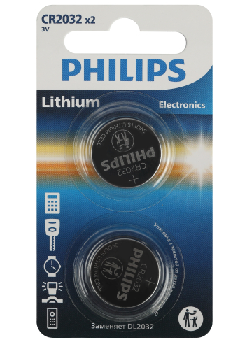 Элемент питания Philips CR2032P2/51 литиевые  CR2032-2BL (2/40/400/56000) (кратно 2)