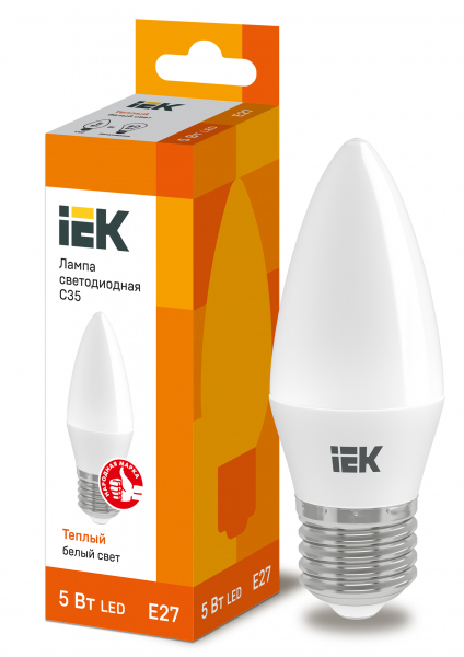 Светодиодная лампа свеча IEK C35 5Вт 230В 3000К E27