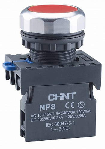 Кнопка управления NP8-01BN/4 без подсветки красная 1НЗ IP65 (R)(CHINT)