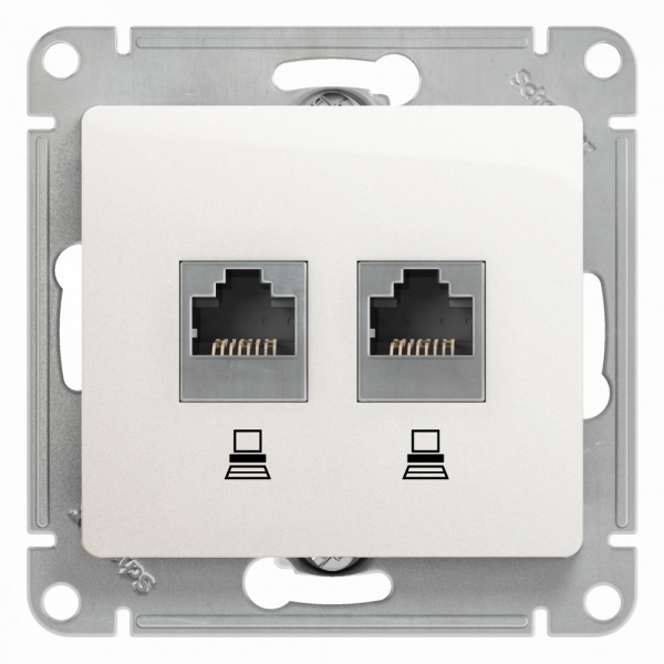 Розетка двухместная (интернет) RJ45+RJ45 категория 5E GLOSSA ПЕРЛАМУТР механизм GSL000685K GSL000685KK