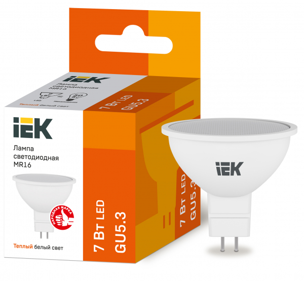 Светодиодная лампа ECO MR16 софит 7Вт 230В 3000К GU5.3 IEK