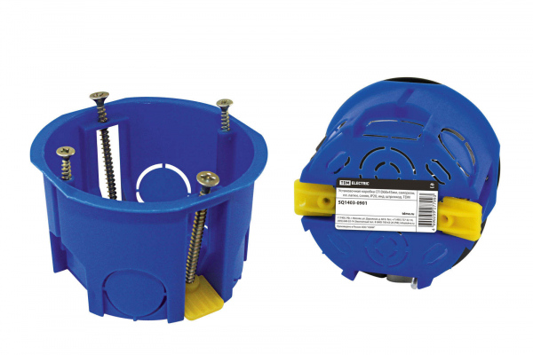 TDM Коробка установочная D68х45 мм саморезы пластиковые лапки скрытая установка IP20 синий индивидуальный штрихкод SQ1403-0901