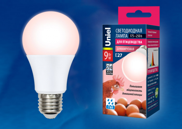 Светодиодная лампа Uniel LED-A60-9W/SCEP/E27/FR/DIM IP65 PLO65WH диммируемая для птиц.