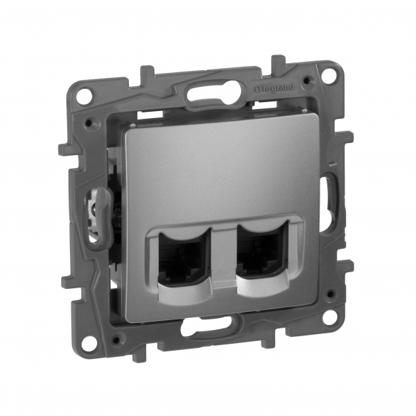 Розетка компьютерная 2ХRJ45 категория 5е UTP LEGRAND ETIKA АЛЮМИНИЙ механизм 672455