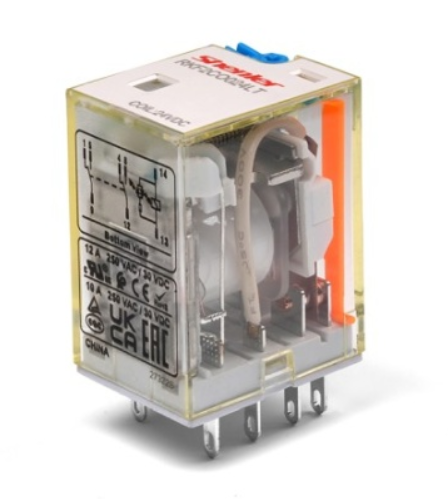 Реле RKF4CO524LT   4CO, 6A(250VAC/30VDC), 24VAC, мех. индикация, тест-кнопка с блокировкой, LED  Shenler