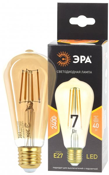 Светодиодная лампа ЭРА F-LED ST64-7W-824-E27 gold ЭРА филамент