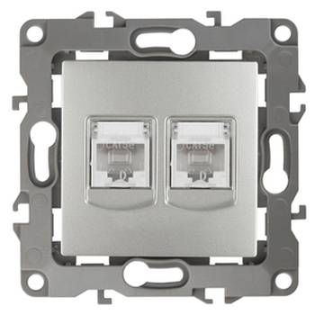 Розетка информационная двухместная 2XRJ45 Эра12 Алюминий 12-3108-03