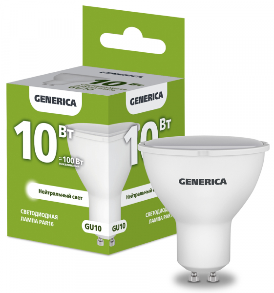 Светодиодная лампа LED PAR16 софит 10Вт 230В 4000К GU10 GENERICA