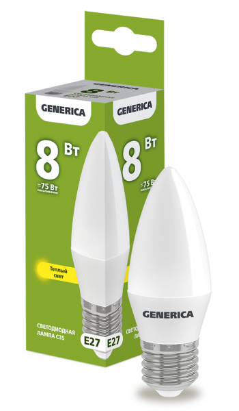 Светодиодная лампа свеча GENERICA C35 свеча 8Вт 230В 3000К E27