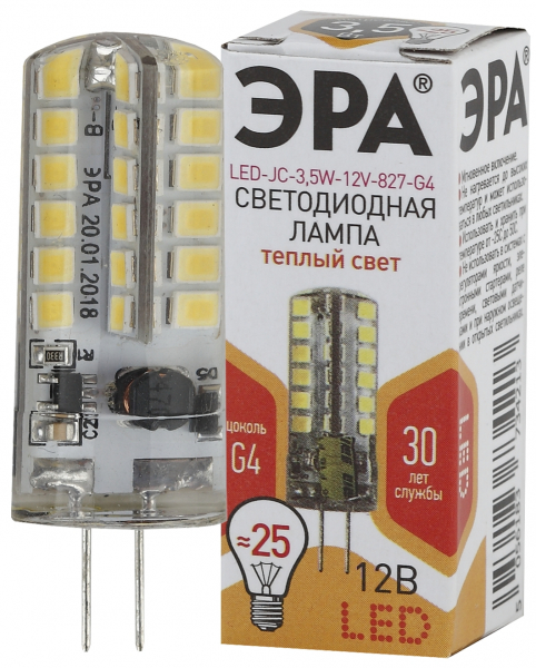 Светодиодная лампа ЭРА G4 LED smd JC 3,5Вт 12В 2700К