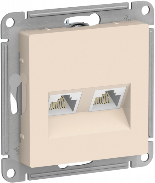 AtlasDesign Бежевый  Розетка 2-местная компьютерная RJ45+RJ45, кат.5E, механизм ATN000285