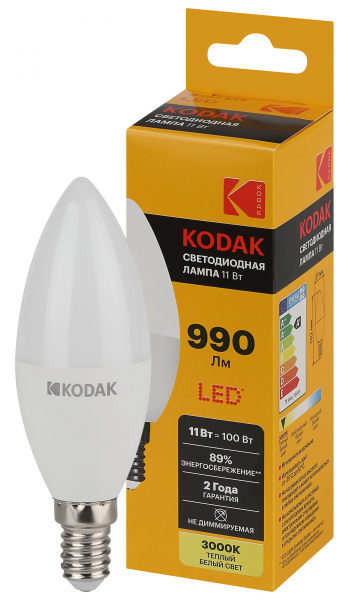 Светодиодная лампа свеча Kodak B35 11Вт 830 E14 свеча теплый белый свет