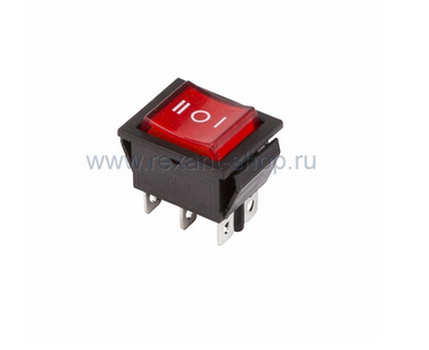 Выключатель клавишный 250V 15А (6с) ON-OFF-ON красный с подсветкой и нейтралью (RWB-509, SC-767)  REXANT 36-2390