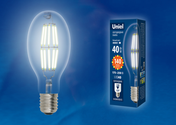 Светодиодная лампа LED-ED90-40W/DW/E40/CL GLP05TR прозрачная. Дневной белый свет (6500K). Картон. ТМ Uniel