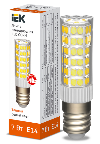 Светодиодная лампа LED CORN капсула 7Вт 230В 3000К керамика E14 IEK