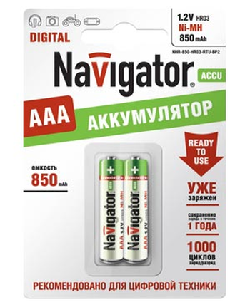 Аккумулятор AAA/HR03 94 784 NHR-850-HR03-RTU-BP2 (блист.2шт) Navigator (кратно 2)