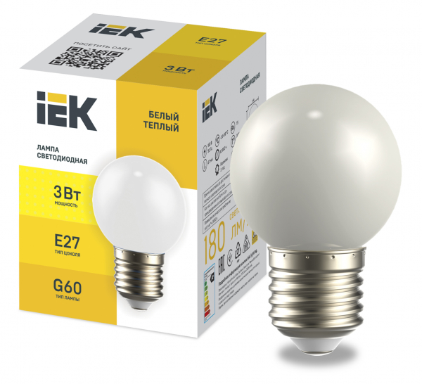 Лампа LED декор. G60 шар 3Вт 230В теплый белый E27 IEK