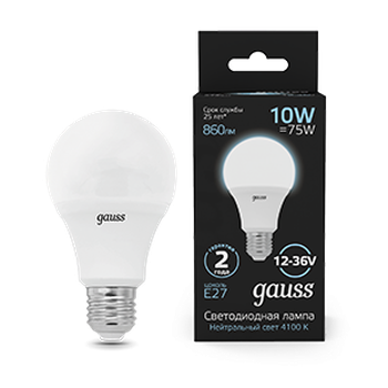 Светодиодная лампа Gauss A60 AC12-36V 10W 860lm 4100K E27 LED