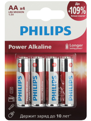 Элемент питания Philips LR6P4B/51 АА алкалиновый 1,5v LR6-4BL Power (4/48/144/18432) (кратно 4)