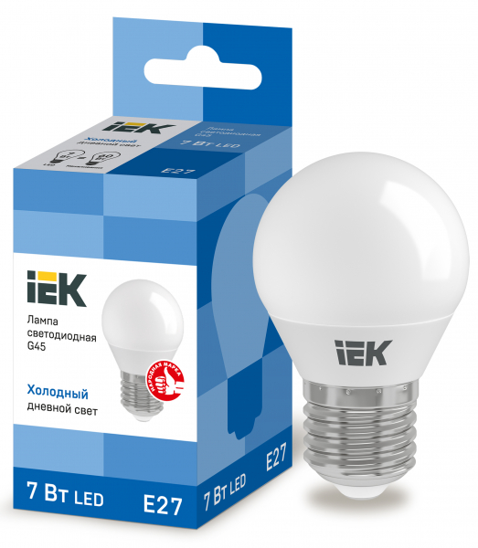 Светодиодная лампа &quot;шарик&quot; IEK ECO G45 7Вт 230В 6500К E27