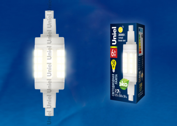 Светодиодная лампа Uniel LED-J78-6W/WW/R7s/CL PLZ06WH