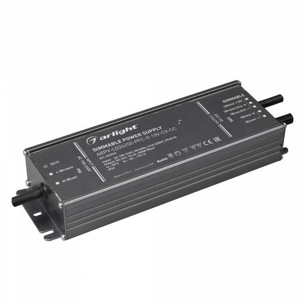 Arlight Драйвер 24V 250Вт IP67 226х74х28 ARPV-LG24250-PFC-0-10V-CV-CC (24V, 10.4A, 250W)