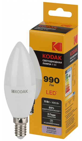 Светодиодная лампа свеча Kodak B35 11Вт 865 E14 свеча холодный дневной свет