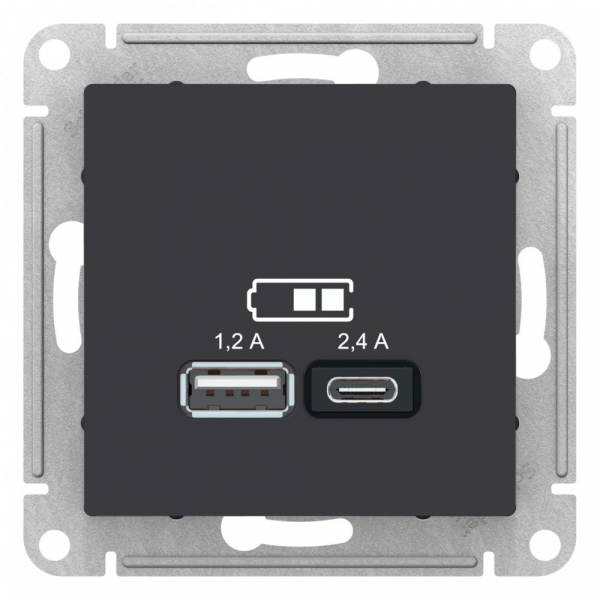 USB Розетка A+С 5В/24А 2х5В/12 А ATLAS DESIGN механизм КАРБОН ATN001039