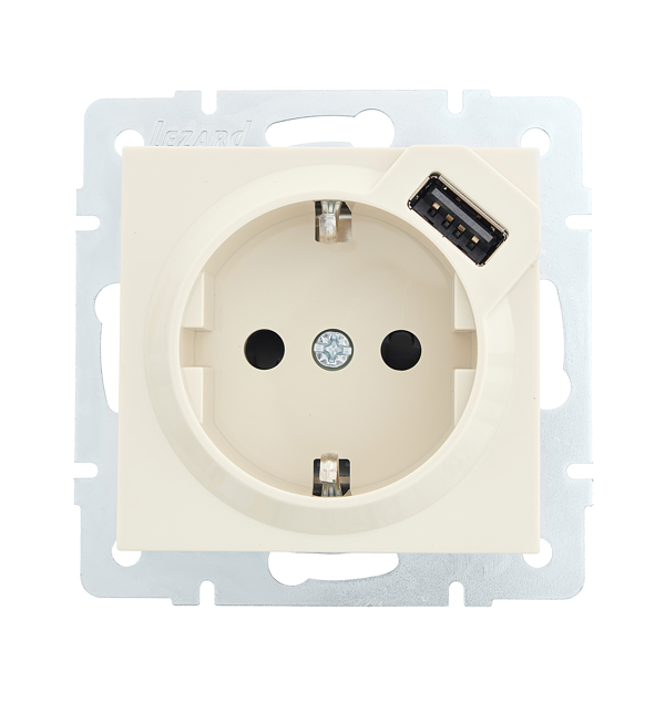 Lezard VESNA  Розетка с/з + USB разъём крем  742-0388-181