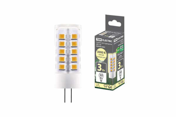 Светодиодная лампа TDM G4 3Вт ACDC 12В 3000К SMD 16x43 мм