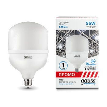 Светодиодная лампа Gauss Elementary T160 55W 5250lm 6500K E40 Promo LED 1/12