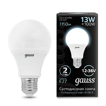 Светодиодная лампа Gauss A60 AC12-36V 13W 1150lm 4100K E27 LED