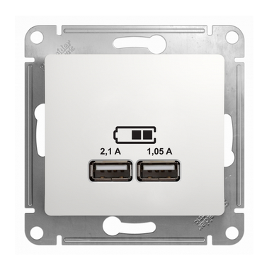 Glossa  Белый Розетка USB, 5В/2100мА, 2х5В/1050мА, GSL000133