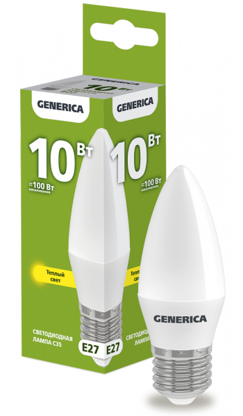 Светодиодная лампа свеча GENERICA C35 10Вт 230В 3000К E27