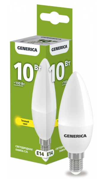 Светодиодная лампа свеча GENERICA C35 10Вт 230В 3000К E14
