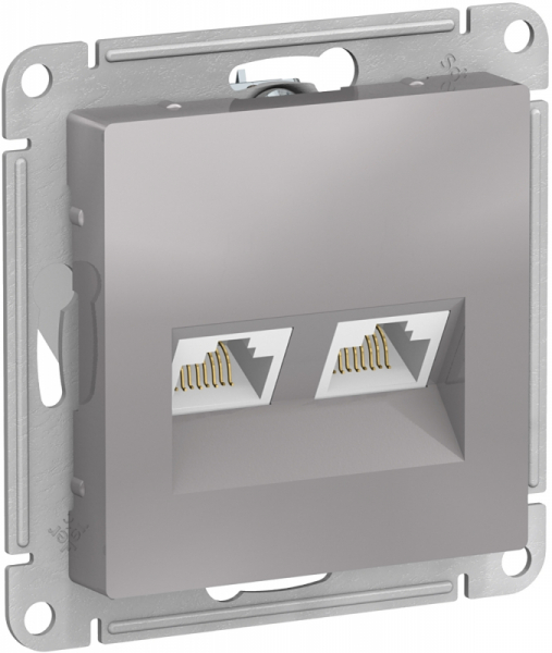 AtlasDesign Алюминий  Розетка 2-местная компьютерная RJ45+RJ45, кат.5E, механизм ATN000385