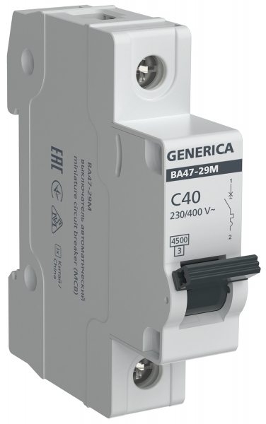 Автоматический выключатель 1П  40А характеристика С  4,5кА ВА47-29М GENERICA