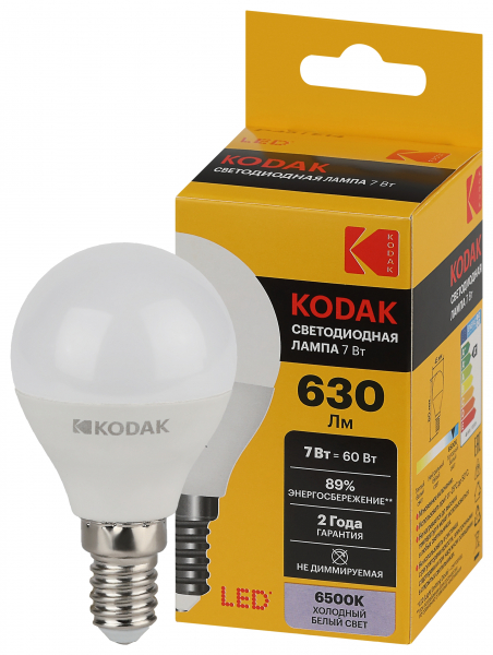 Светодиодная лампа &quot;шарик&quot; Kodak P45 7Вт 865 7Вт E14 холодный дневной свет