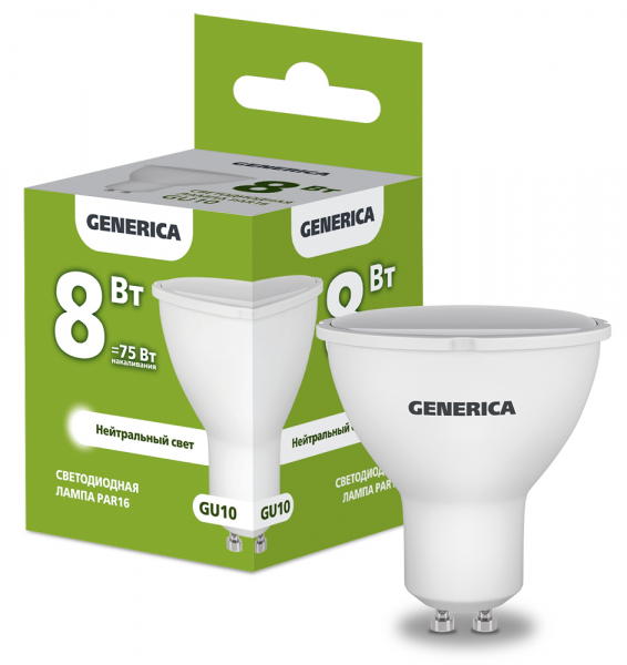 Светодиодная лампа GENERICA LED PAR16 софит 8Вт 230В 4000К GU10