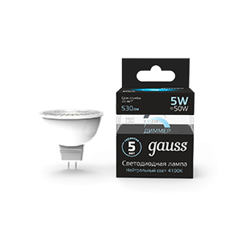 Светодиодная лампа Gauss MR16  5Вт 175-265В 4100K GU5.3 диммируемая