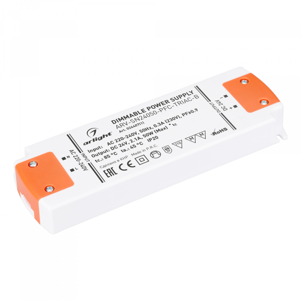 Arlight Драйвер 24V 50Вт IP20 177х58х32 ARV-SN24050-PFC-TRIAC-B (24V, 2.1A, 50W)