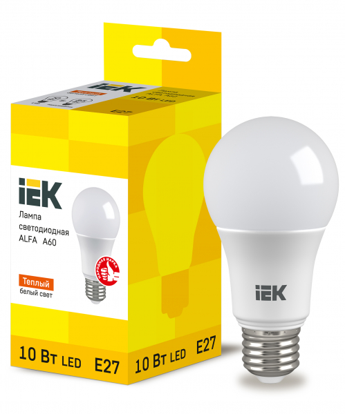 Лампа LED ALFA A60 груша 10Вт 230В 3000К E27 (6шт) IEK (кратно 6)