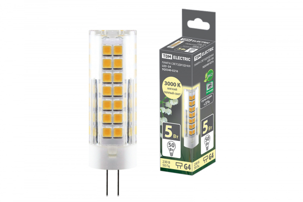 Светодиодная лампа TDM G4 5Вт 230В 3000К SMD 16x55 мм