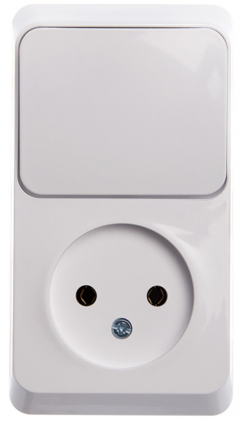 Systeme Electric ЭТЮД Белый Блок: Розетка без заземляющих контактов+ выключатель 1-клавишный открытая установка BPA16-204B
