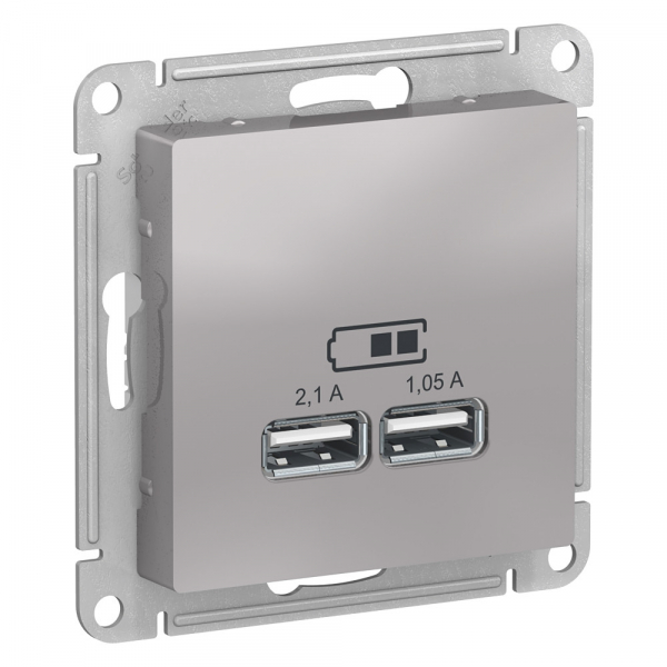 Розетка USB 5В 1 порт x 21 А 2 порта х 105 А ATLAS DESIGN механизм АЛЮМИНИЙ ATN000333